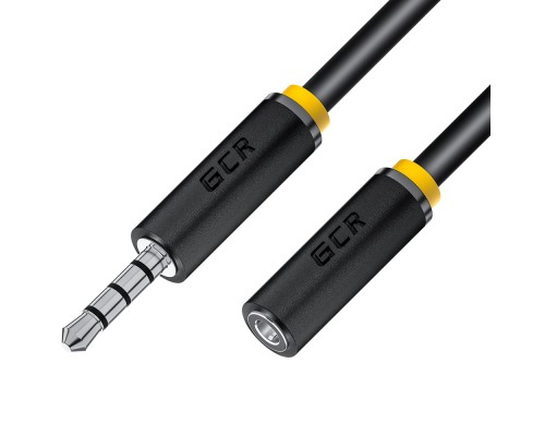 Удлинитель для гарнитуры GCR  0.3m jack 3,5mm/jack 3,5mm черный, желтая окантовка, 28AWG, M/F