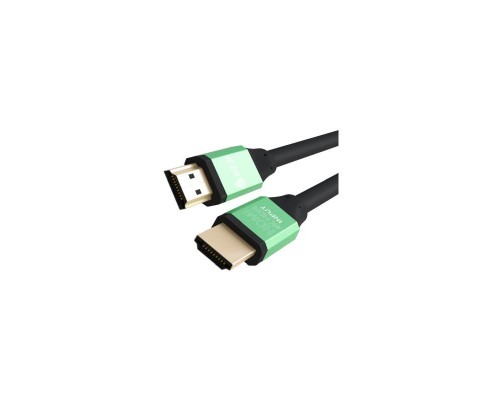 Кабель Greenconnect 1.2m HDMI версия 2.0, HDR 4:2:2, Ultra HD, 4K 60 fps 60Hz/5K*30Hz, 3D, AUDIO, 18.0 Гбит/с, 28/28 AWG, OD7.3mm, тройной экран, черный, AL корпус зеленый