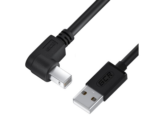 Кабель GCR 0.5m USB 2.0, AM/BM угловой левый, черный, 28/28 AWG