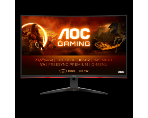 Монитор жидкокристаллический AOC Монитор LCD 31.5'' [16:9] 1920х1080(FHD) VA, Curved, nonGLARE, 250cd/m2, H178°/V178°, 3000:1, 80M:1, 16.7M, 1ms, VGA, 2xHDMI, DP, Tilt, Speakers, 3Y, Black-Red