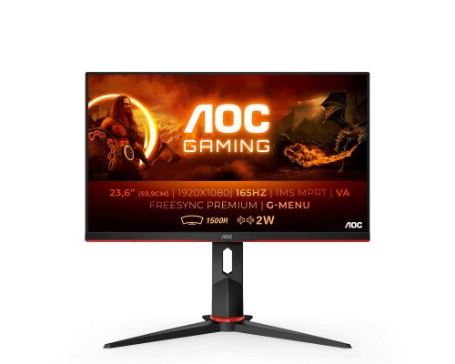 Монитор жидкокристаллический AOC Монитор LCD 23.6'' [16:9] 1920х1080(FHD) VA, Curved, nonGLARE, 250cd/m2, H178°/V178°, 3000:1, 80M:1, 16.7M, 1ms, VGA, 2xHDMI, DP, Height adj, Tilt, Swivel, Speakers, Curved, 2Y, Black-Red