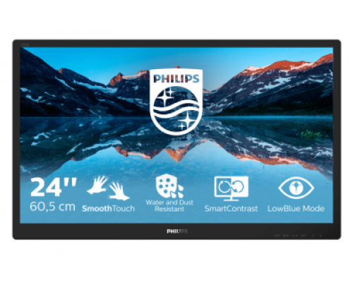 Монитор жидкокристаллический Philips Монитор LCD 23.8'' [16:9] 1920х1080(FHD) IPS, GLARE, TOUCH, 250cd/m2, H178°/V178°, 1000:1, 50M:1, 16.7M, 5ms, VGA, DVI, HDMI, DP, USB-Hub, Tilt, Speakers, 3Y, Black