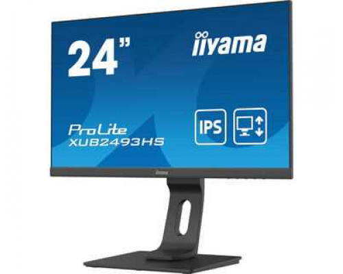 Монитор жидкокристаллический Iiyama Монитор LCD 24'' [16:9] 1920х1080(FHD) IPS, nonGLARE, 250cd/m2, H178°/V178°, 1000:1, 80M:1, 16,7 миллионов цветов, 4ms, VGA, HDMI, DP, USB-Hub, Height adj, Pivot, Tilt, Swivel, Speakers, Audio out, 3Y, Black