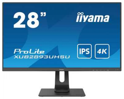 Монитор жидкокристаллический Iiyama Монитор LCD 28'' [16:9] 3840x2160(UHD 4K) IPS, nonGLARE, 300cd/m2, H178°/V178°, 1000:1, 80M:1, 1,07 миллиардов цветов, 3ms, VGA, HDMI, DP, USB-Hub, Height adj, Tilt, Swivel, Speakers, 3Y, Black