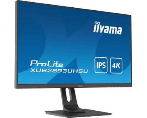 Монитор жидкокристаллический Iiyama Монитор LCD 28'' [16:9] 3840x2160(UHD 4K) IPS, nonGLARE, 300cd/m2, H178°/V178°, 1000:1, 80M:1, 1,07 миллиардов цветов, 3ms, VGA, HDMI, DP, USB-Hub, Height adj, Tilt, Swivel, Speakers, 3Y, Black