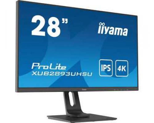 Монитор жидкокристаллический Iiyama Монитор LCD 28'' [16:9] 3840x2160(UHD 4K) IPS, nonGLARE, 300cd/m2, H178°/V178°, 1000:1, 80M:1, 1,07 миллиардов цветов, 3ms, VGA, HDMI, DP, USB-Hub, Height adj, Tilt, Swivel, Speakers, 3Y, Black