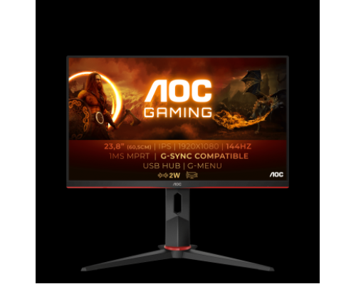 Монитор жидкокристаллический AOC Монитор LCD 23.8'' [16:9] 1920х1080(FHD) IPS, nonGLARE, 250cd/m2, H178°/V178°, 1000:1, 20M:1, 16.7M, 1ms, VGA, 2xHDMI, DP, USB-Hub, Height adj, Tilt, Swivel, Speakers, 2Y, Black