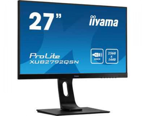 Монитор жидкокристаллический Iiyama Монитор LCD 27'' [16:9] 2560х1440(WQHD) IPS, nonGLARE, 350cd/m2, H178°/V178°, 1000:1, 80M:1, 1,07 миллиардов цветов, 4ms, VGA, HDMI, DP, USB-Hub, Height adj, Pivot, Tilt, Swivel, Speakers, 3Y, Black