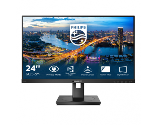 Монитор жидкокристаллический Philips Монитор LCD 23.8'' 16:9 1920х1080(FHD) IPS, nonGLARE, 250cd/m2, H178°/V178°, 1000:1, 50M:1, 16.7M, 4ms, VGA, DVI, HDMI, DP, USB-Hub, Height adj, Tilt, Swivel, Speakers, 3Y, Black