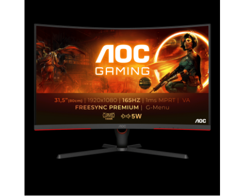 Монитор жидкокристаллический AOC Монитор LCD 31.5'' 16:9 1920х1080(FHD) VA, Curved, nonGLARE, 250cd/m2, H178°/V178°, 3000:1, 80M:1, 16.7M, 1ms, VGA, 2xHDMI, DP, Tilt, Speakers, 3Y, Black-Red