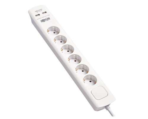 Блок розеток Tripp Lite 6-Outlet Surge Protector with USB Charging - German Type F Schuko Outlets, 220-250V, 16A, Schuko Plug, White