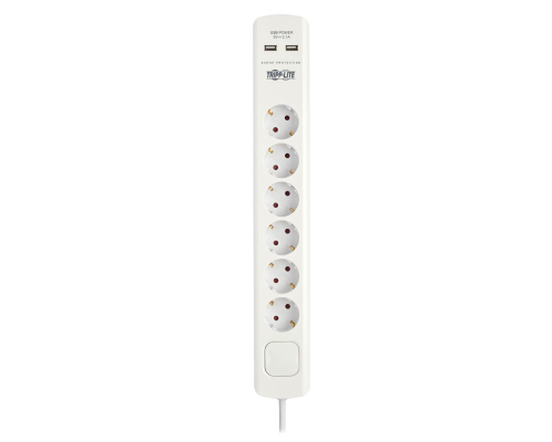 Блок розеток Tripp Lite 6-Outlet Surge Protector with USB Charging - German Type F Schuko Outlets, 220-250V, 16A, Schuko Plug, White