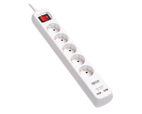 Блок розеток Tripp Lite 5-Outlet Power Strip with USB-A Charging - Schuko Outlets, 220-250V, 16A, 3 m Cord, Schuko Plug, White