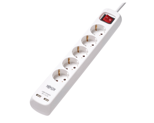 Блок розеток Tripp Lite 5-Outlet Power Strip with USB-A Charging - Schuko Outlets, 220-250V, 16A, 3 m Cord, Schuko Plug, White