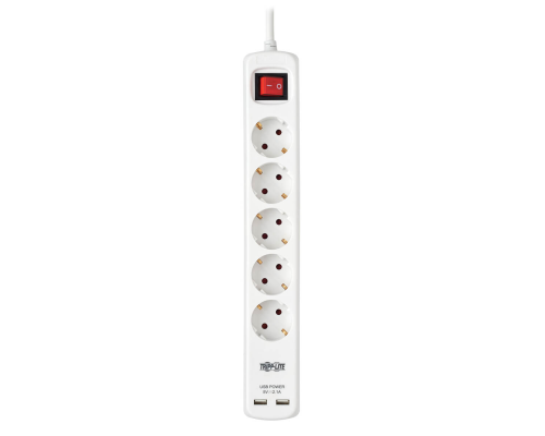 Блок розеток Tripp Lite 5-Outlet Power Strip with USB-A Charging - Schuko Outlets, 220-250V, 16A, 3 m Cord, Schuko Plug, White