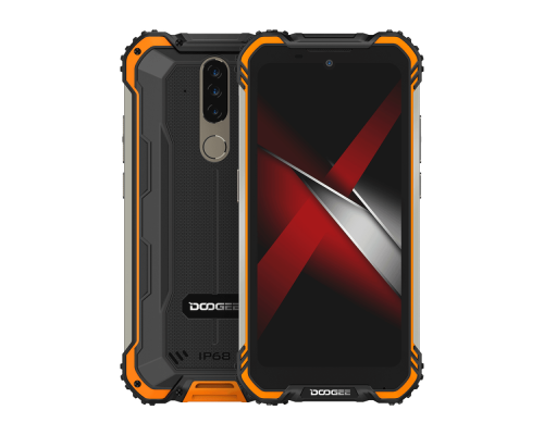 Смартфон Doogee Doogee S58 Pro Fire Orange, 5.71” 19:9 720 x 1520 пикселей, 4x2,0 ГГц+4x1,5 ГГц, 8 Core, 6GB RAM, 64GB, up to 256GB flash, 16 МП+ 2 МП + 2 МП/16Mpix, 2 Sim, 2G, 3G, LTE, BT v5.0, Wi-Fi, NFC, GPS, Type-C, 5180mAh, Android 10, 162,8 ммx