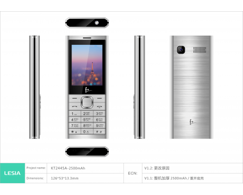 Телефон сотовый F+ B241 Silver, 2.4'', 32MB RAM, 32MB, 0.08Mpix, 2 Sim, Micro-USB, 2500mAh