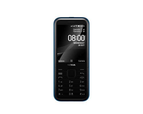 Телефон сотовый Nokia NOKIA 8000 DS TA-1303 4G BLUE, 2.8'', 1 Core, 512MB + 4MB (ROM/RAM), Micro SD, up to 32GB flash, 2 Sim, LTE + GSM/WCDMA, BT v4.0, GPS, GLONASS, Micro-USB, 1500mAh, 110,2g, 56,5x132,2x12,34