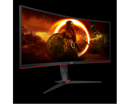 Монитор жидкокристаллический AOC Монитор LCD 34'' [21:9] 3440x1440(UWQHD) VA, Curved, nonGLARE, 300cd/m2, H178°/V178°, 3000:1, 80M:1, 16.7M, 1ms, VGA, 2xHDMI, DP, USB-Hub, Height adj, Tilt, Swivel, Speakers, 3Y, Black