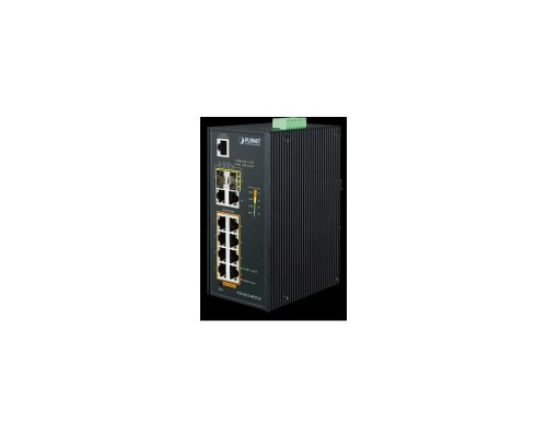 Коммутатор PLANET IP30 Industrial L2/L4 8-Port 10/100/1000T 802.3at PoE + 2-Port 10/100/100T + 2-Port 100/1000X SFP Managed Switch (-40~75 degrees C), dual redundant power input on 48~56VDC terminal block, SNMPv3, 802.1Q VLAN, IGMP Snooping, SSL, SSH