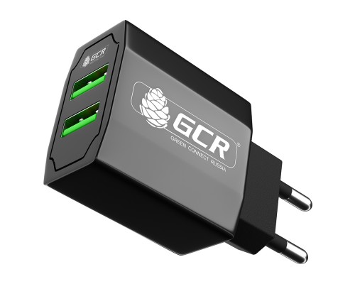 GCR Сетевое зарядное устройство на 2 USB порта 3.1 A, черное, GCR-51982