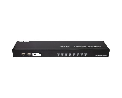 Переключатель D-Link KVM-440/C2A, 8-port KVM Switch with VGA, USB ports.Control 8 computers from a single keyboard, monitor, mouse, Supports video resolutions up to 2048 x 1536, Switching using front panel