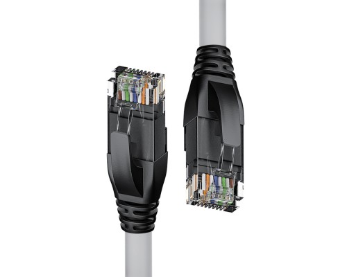 Патчкорд прямой 20.0m UTP кат.5e, серый, черные коннекторы, 24 AWG, литой, ethernet high speed 1 Гбит/с, RJ45, T568B