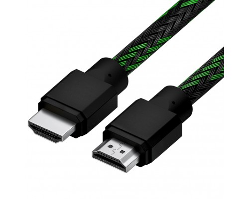 Кабель 1.5m HDMI 2.0, BICOLOR черно-зеленый нейлон, Ultra HD, 4K 60 fps 60Hz/5K*30Hz, 3D, AUDIO, 18.0 Гбит/с, 28AWG