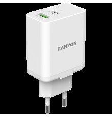 Адаптер питания Canyon, PD 20W/QC3.0 18W WALL Charger with 1-USB A+ 1-USB-C   Input: 100V-240V, Output: 1 port charge: USB-C:PD 20W (5V3A/9V2.22A/12V1.67A) , USB-A:QC3.0 18W (5V3A/9V2.0A/12V1.5A), 2 port charge: common charge,  total 5V, 3.4A, Eu plu
