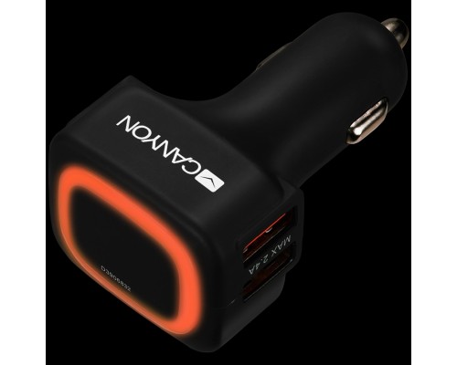 Адаптер питания CANYON C-05 Universal 4xUSB car adapter, Input 12V-24V, Output 5V-4.8A, with Smart IC, black rubber coating + orange LED, 71.8*38.8*33mm, 0.034kg