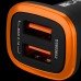 Адаптер питания CANYON C-02 Universal 2xUSB car adapter, Input 12V-24V, Output 5V-2.1A, with Smart IC, black rubber coating with orange electroplated ring(without LED backlighting), 51.8*31.2*26.2mm, 0.016kg