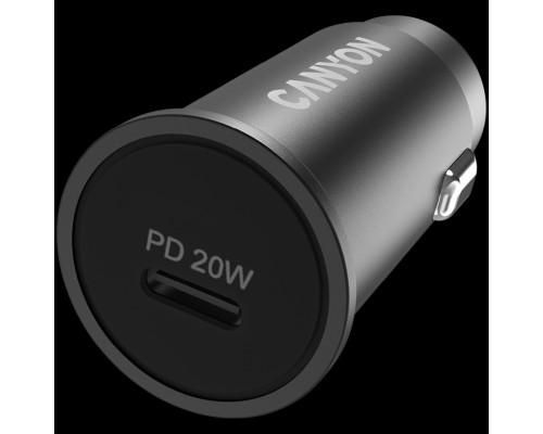 Адаптер питания Canyon, PD 20W Pocket size car charger, input: DC12V-24V, output: PD20W, support iPhone12 PD fast charging, Compliant with CE RoHs , Size: 50.6*23.4*23.4, 18g, Black