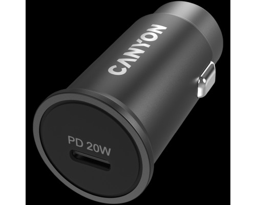 Адаптер питания Canyon, PD 20W Pocket size car charger, input: DC12V-24V, output: PD20W, support iPhone12 PD fast charging, Compliant with CE RoHs , Size: 50.6*23.4*23.4, 18g, Black