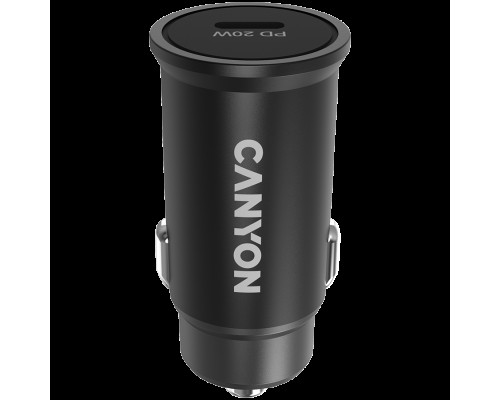 Адаптер питания Canyon, PD 20W Pocket size car charger, input: DC12V-24V, output: PD20W, support iPhone12 PD fast charging, Compliant with CE RoHs , Size: 50.6*23.4*23.4, 18g, Black