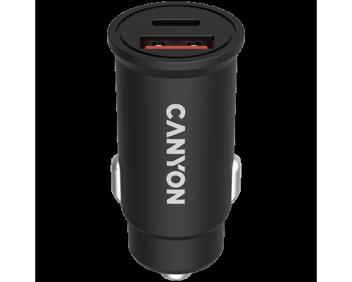 Адаптер питания Canyon, PD 30W/QC3.0 18W Pocket size car charger  with 1-USB A+ 1-USB-C Input: DC12V-24V, Output: USBC: PD30W( 5V3A/9V3A/12V2.5A/15V2A/20V1.5A),USB-A:QC3.0 18W (5V3A