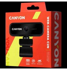 Веб-камера CANYON C2N 1080P full HD 2.0Mega fixed focus webcam with USB2.0 connector, 360 degree rotary view scope, built in MIC, Resolution 1920*1080, viewing angle 88°, cable length 1.5m, 90*60*55mm, 0.095kg, Black                                  