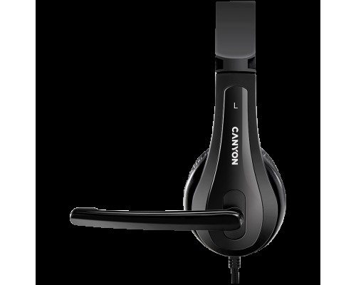 Гарнитура CANYON CHSU-1 basic PC headset with microphone, USB plug, leather pads, Flat cable length 2.0m, 160*60*160mm, 0.13kg, Black;