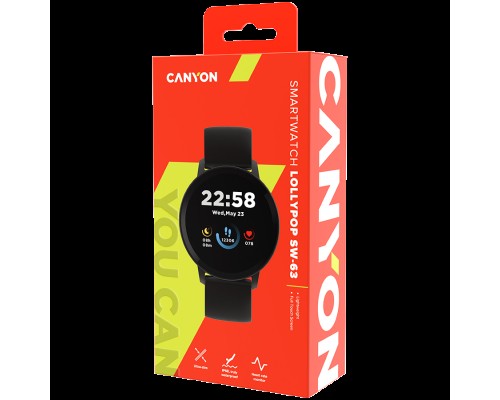 Умные часы CANYON, 1.3inches IPS full touch screen, Round watch, IP68 waterproof, multi-sport mode, BT5.0, compatibility with iOS and android, black , Host: 25.2*42.5*10.7mm, Strap: 20*250mm, 45g