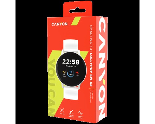 Умные часы CANYON, 1.3inches IPS full touch screen, Round watch, IP68 waterproof, multi-sport mode, BT5.0, compatibility with iOS and android, Silver white , Host: 25.2*42.5*10.7mm, Strap: 20*250mm, 45g