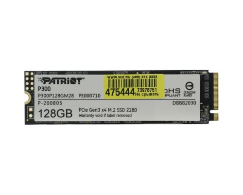 Жесткий диск SSD PATRIOT P300 128Гб M.2 Наличие PCIE 3D NAND Скорость записи 600 Мб/сек. Скорость чтения 1600 Мб/сек. TBW 60 Тб P300P128GM28