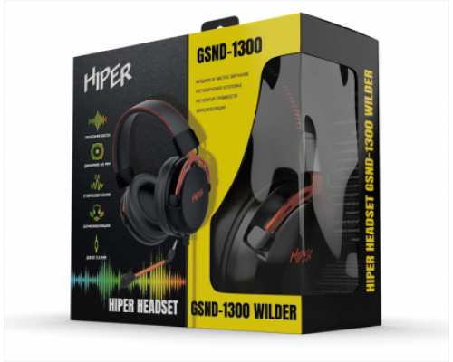 Гарнитура компьютерная игровая HIPER GSND-1100 Black (Стерео, 40мм, mini-jack 3.5мм, регулировка оголовья, кабель 2м, черный)