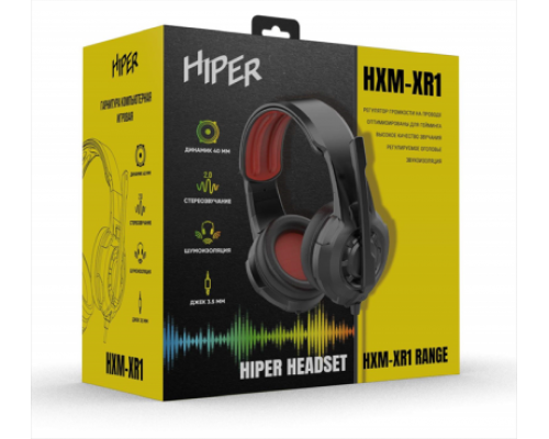 Гарнитура компьютерная игровая HIPER HXM-XR1 Black (Стерео, 40мм, mini-jack 3.5мм, регулировка оголовья, кабель 2м, черный)