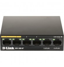 Неуправляемый коммутатор D-Link DSS-100E-6P/A1A, L2 Unmanaged Surveillance Switch with 6 10/100Base-TX ports(4 PoE ports 802.3af/802.3at (30 W), PoE Budget 55 W, up to 250 m power delivery).1K Mac address, 6kV Surge protecti                          