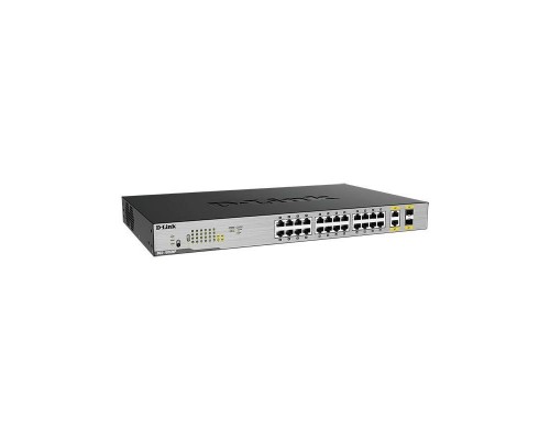 Неуправляемый коммутатор D-Link DGS-1026MP/B1A, L2 Unmanaged Switch with 24 10/100/1000Base-T ports and 2 100/1000Base-T SFP combo-ports (24 PoE ports 802.3af/802.3at (30 W), PoE Budget 370).8K Mac address, Auto-sensing, 802