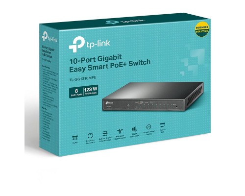 Коммутатор TP-Link 10-Port Gigabit Easy Smart Switch with 8-Port PoE+, 8 Gigabit PoE+ Ports, 2x Gigabit Non-PoE Ports, 1 Combo Gigabit SFP, 802.3at/af, 123 W