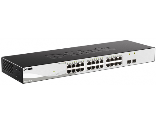 Коммутатор D-Link DGS-1210-26/F2A, L2 Smart Switch with  24 10/100/1000Base-T ports and 2 100/1000Base-X SFP ports. 8K Mac address, 802.3x Flow Control, 4K of 802.1Q VLAN, 4 IP Interface, 802.1p