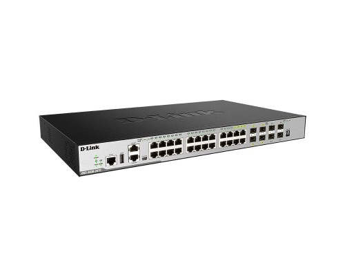 Коммутатор D-Link DGS-3630-28TC/A2ASI, PROJ L3 Managed Switch with 20 10/100/1000Base-T ports and 4 100/1000Base-T/SFP combo-ports and 4 10GBase-X SFP+ ports. 68K Mac address, Physical stacking (up to 9 devices