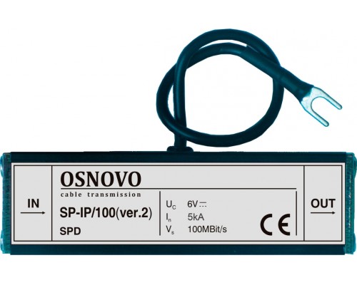 Устройство грозозащиты OSNOVO для ЛВС (скорость до 100 Мб/с), 1 вход (RJ45-мама), 1 выход (RJ45-мама)