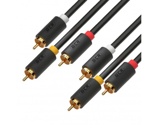 Кабель GCR 3.0m аудио 3 х RCA / 3 х RCA , GOLD, черный, GCR-51821