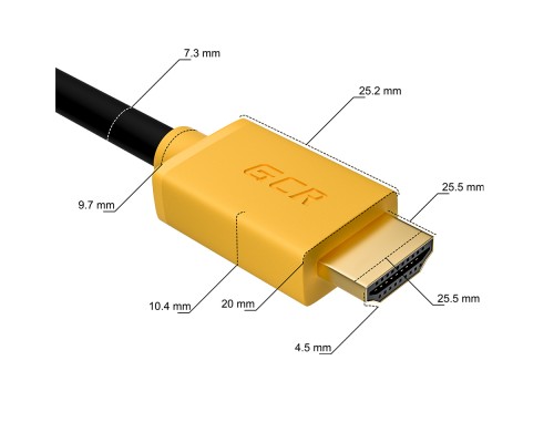 Кабель GCR 5.0m HDMI версия 2.0, HDR 4:2:2, Ultra HD, 4K 60 fps 60Hz/5K*30Hz, 3D, AUDIO, 18.0 Гбит/с, 28/28 AWG, OD7.3mm, тройной экран, черный, желтые коннекторы, GCR-HM441-5.0m